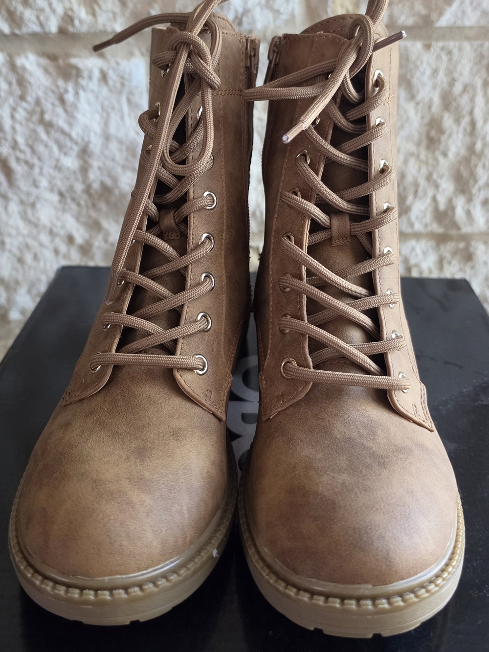 GBG Los Angeles Brown Lace-Up Combat Boots